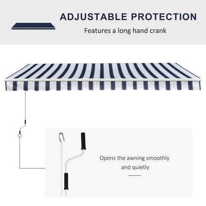 Outsunny Manual Retractable Awning 3X2.5 M-Blue/White Stripes