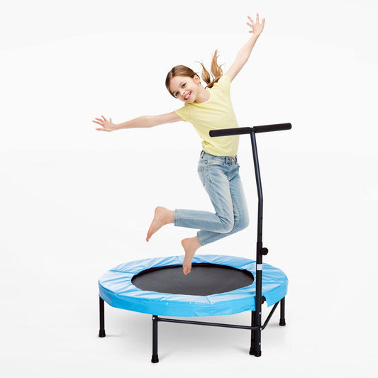 Trampoline Rebounder w/ Adjustable Handle for Children and Adults Blue