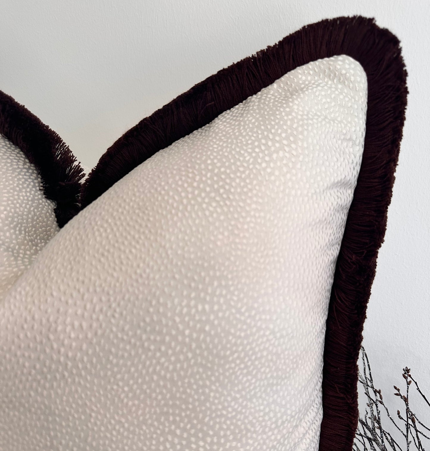 The Couture Cushion - The Ivory Borboletta Fringed in Mocha - Style No. 182