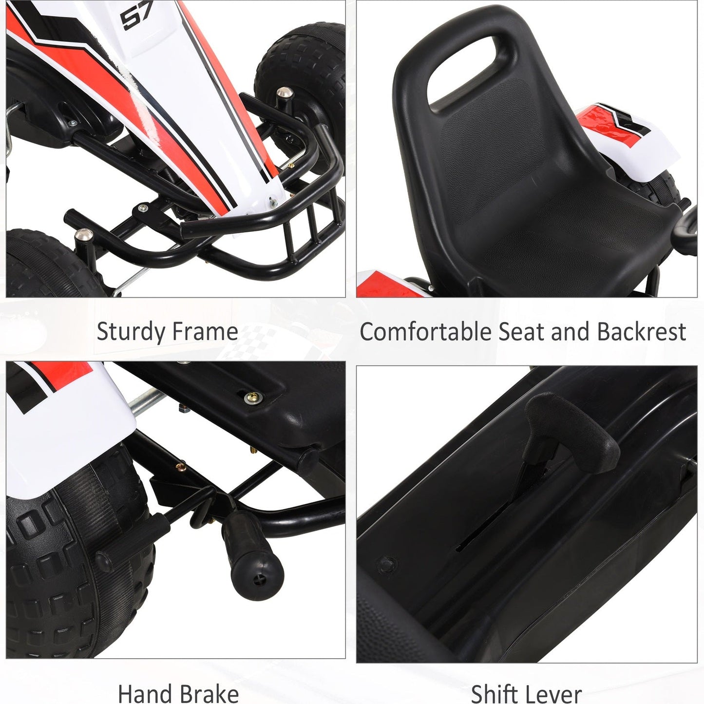Kids Adjustable Seat PP Pedal Go-Kart White/Red