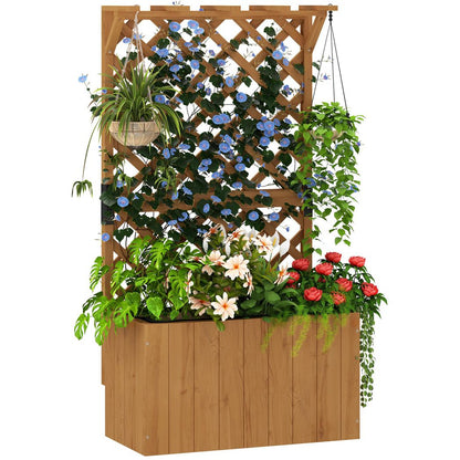 Outsunny Wooden Planter with Trellis and Drainage Holes