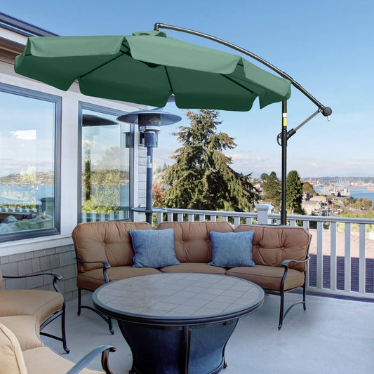 2.7M Garden Banana Parasol Cantilever Umbrella With Crank Handle And Cross Base For Outdoor