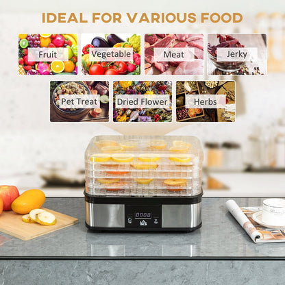245W 5Kg Five Tray Food Dehydrator With Timer Silver