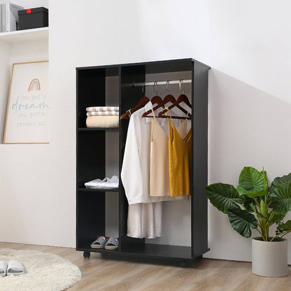 Homcom Single Rail & Shelf Open Wardrobe - Black
