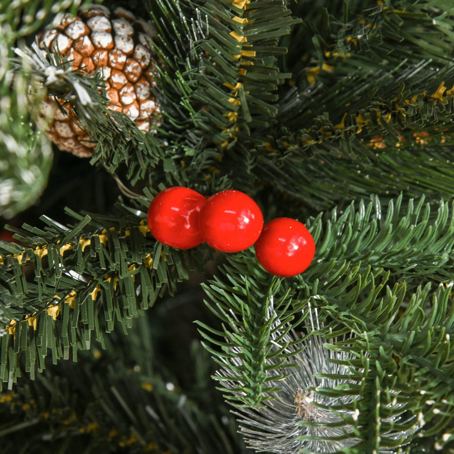 5FT Artificial Snow Dipped Christmas Tree Xmas Pencil Tree with Foldable Feet Red Berries White Pinecones