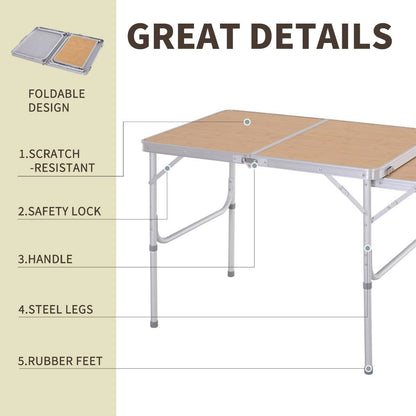 3ft Aluminium Medium-density fibreboard-Top Folding Picnic Table Portable Camping Table