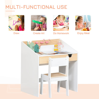 Kids Desk and Chair Set 2-Pieces Children Study Table with Storage Pull-Out Drawer Bookshelf for 3-6 Years Writing