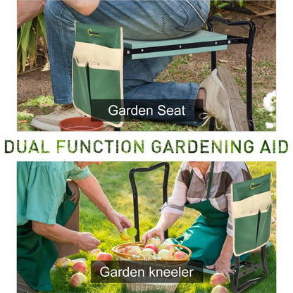 Steel Frame Gardening Kneeler Seat w/ Pouch Green