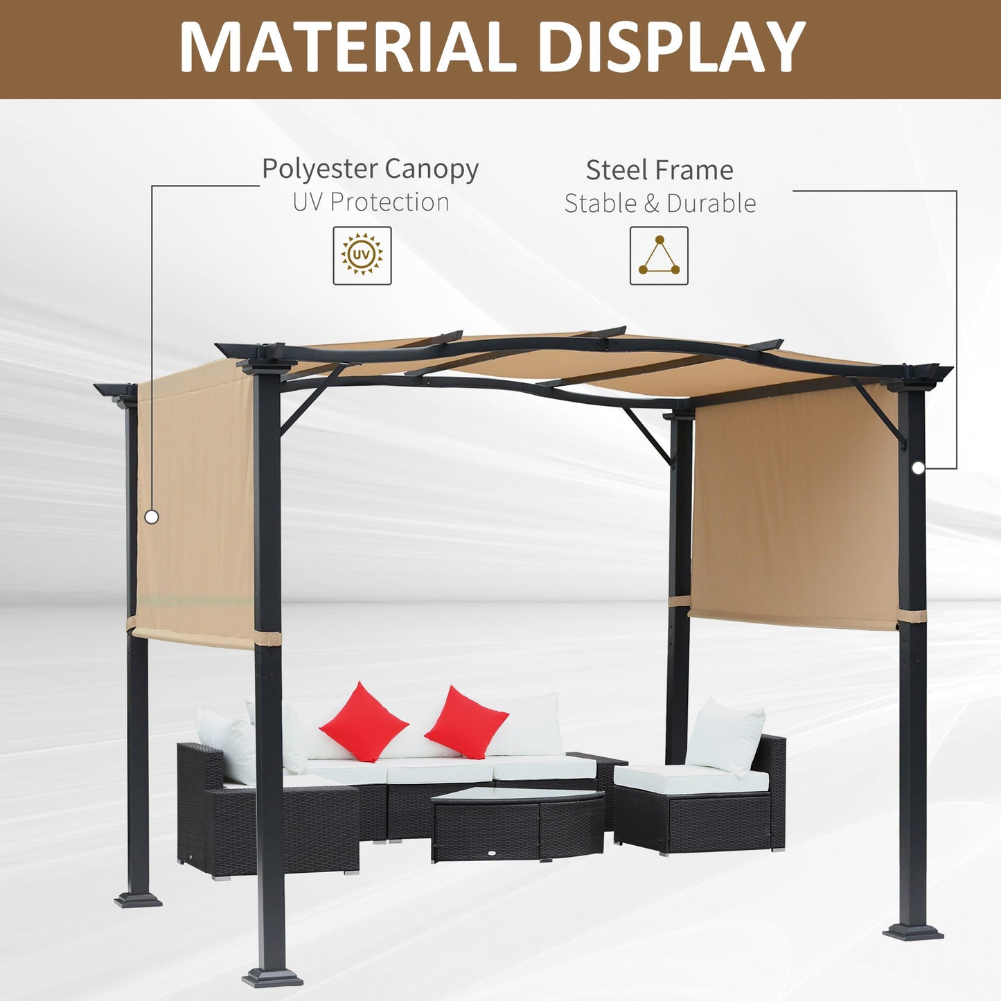 Outdoor Retractable Pergola Garden Gazebo with Two Adjustable Side Canopy Overhead Sun Shade Backyard Canopy Cover
