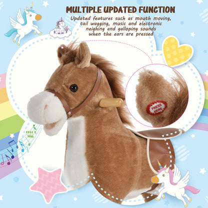 Kids Ride On Plush Rocking Horse With Sound Brown