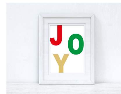 Joy Red Green & Gold Winter Christmas Seasonal Wall Home Decor Print