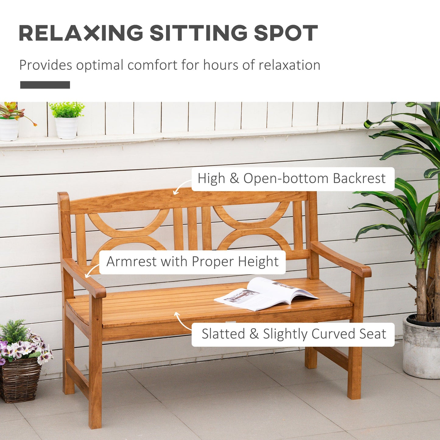 2 Seater Wooden Garden Bench Outdoor Patio Loveseat for Yard
