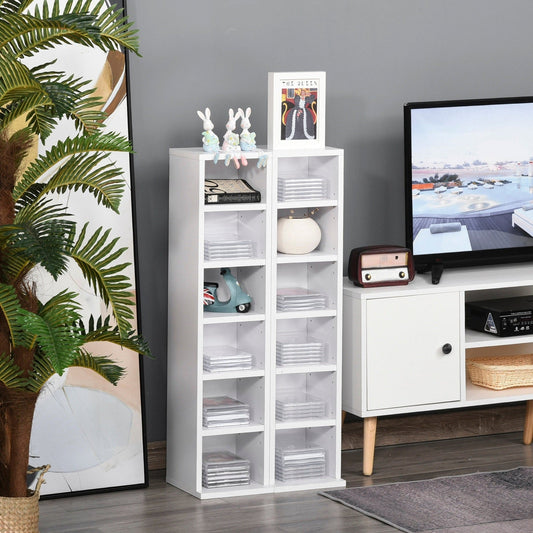 204 Cd Media Display Shelf Unit Set Of 2 Blu-Ray Tower Rack W/ Adjustable Shelves Bookcase Storage Organiser