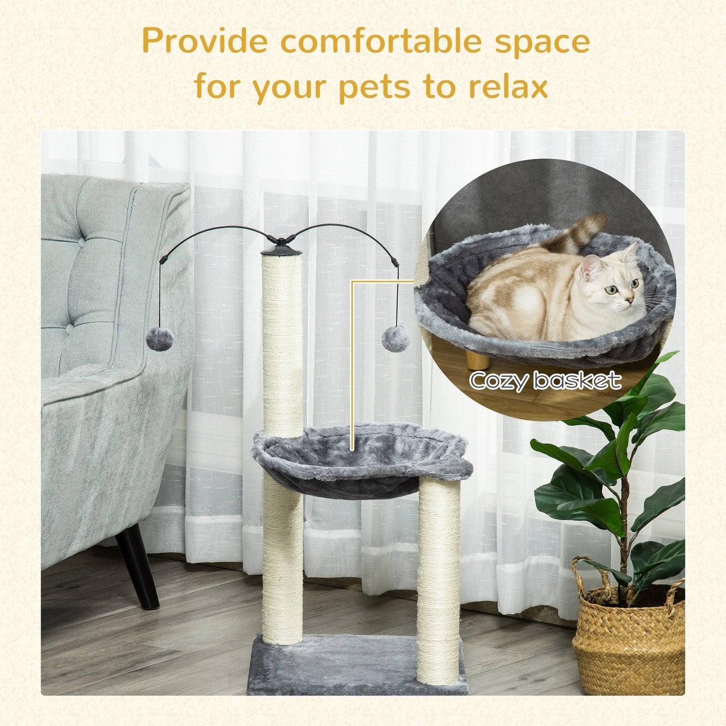 PawHut Cat Tree Tower w/ Sisal Scratching Post