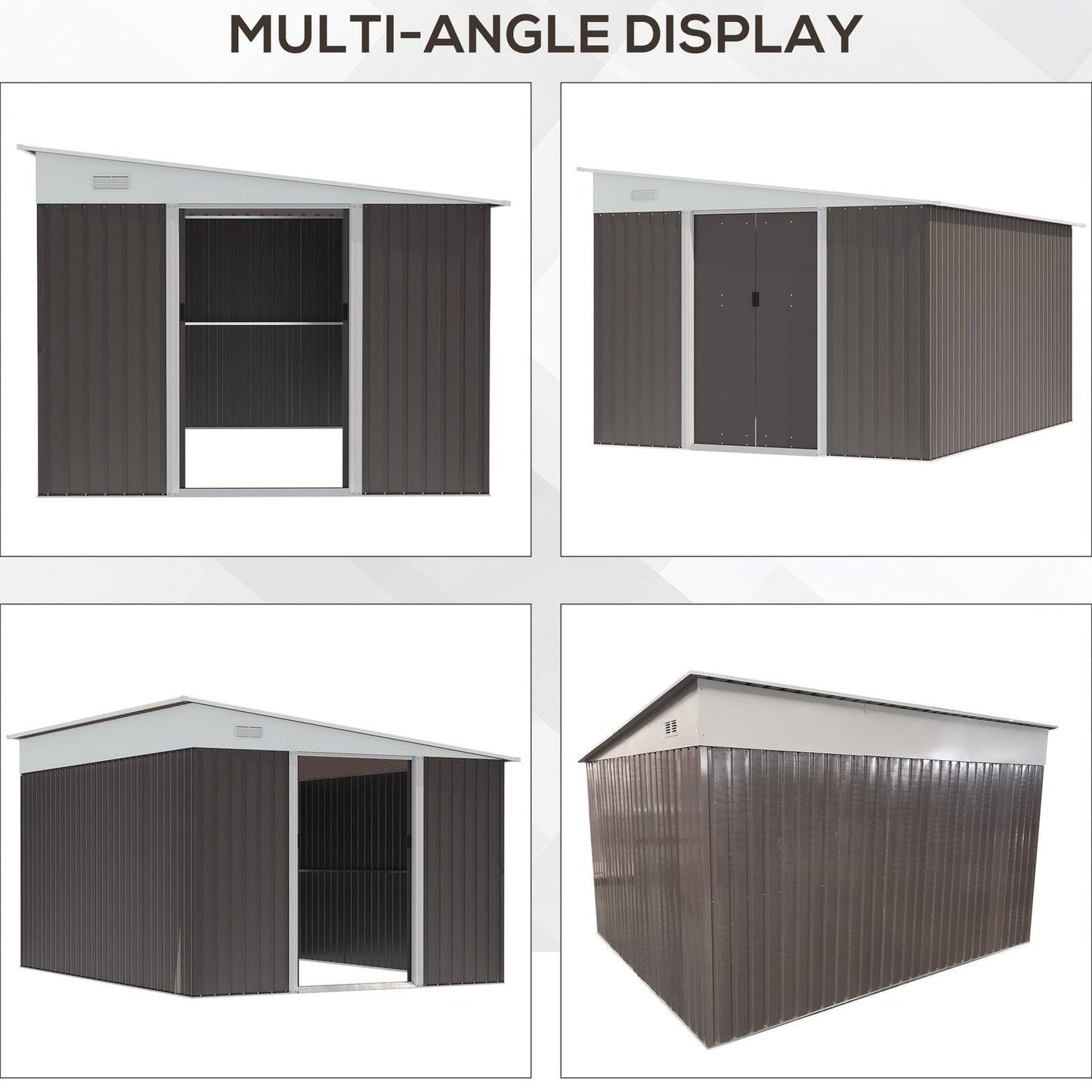 Galvanised 11.3 x 9.2' Sliding Double Door Offset Pent Garden Shed With Ventilation Steel Grey by Steadfast