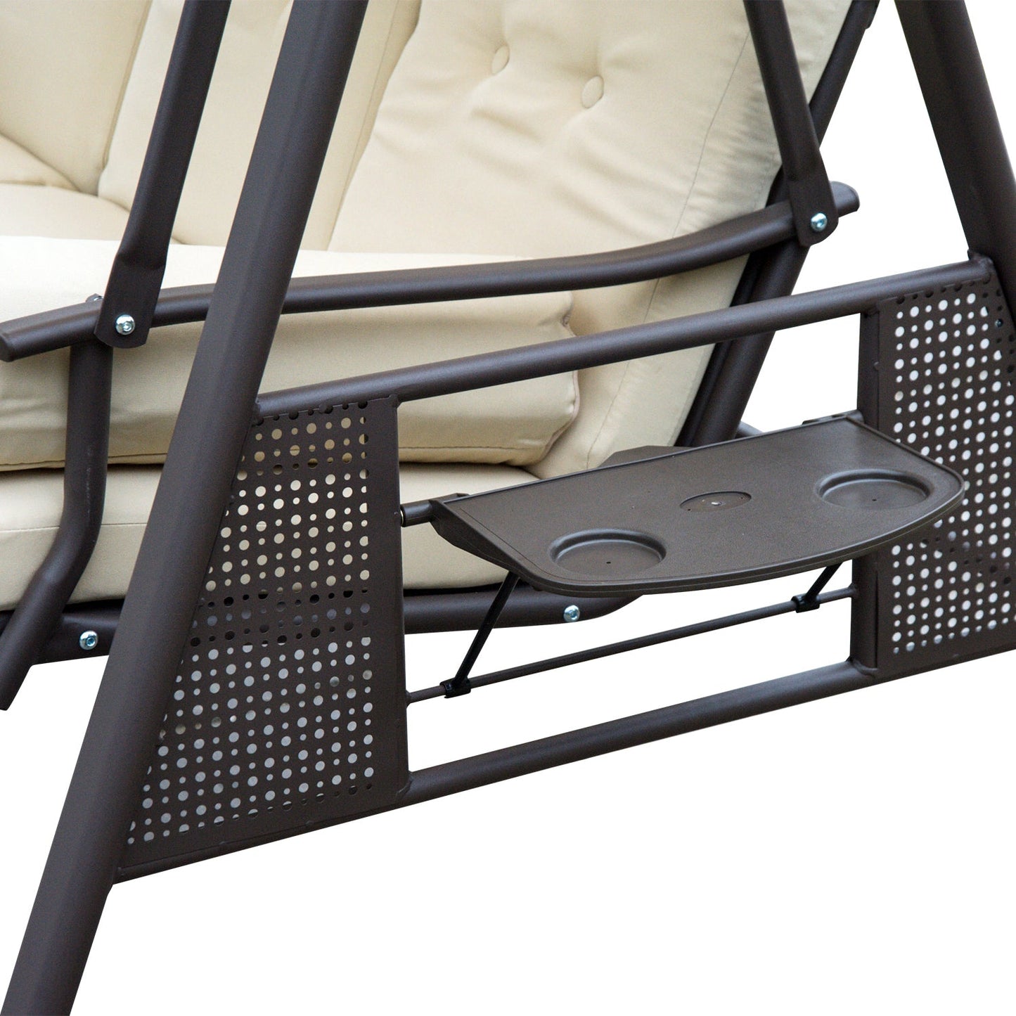 Steel Swing Chair Hammock Garden 3 Seater Canopy Cushion Shelter Beige