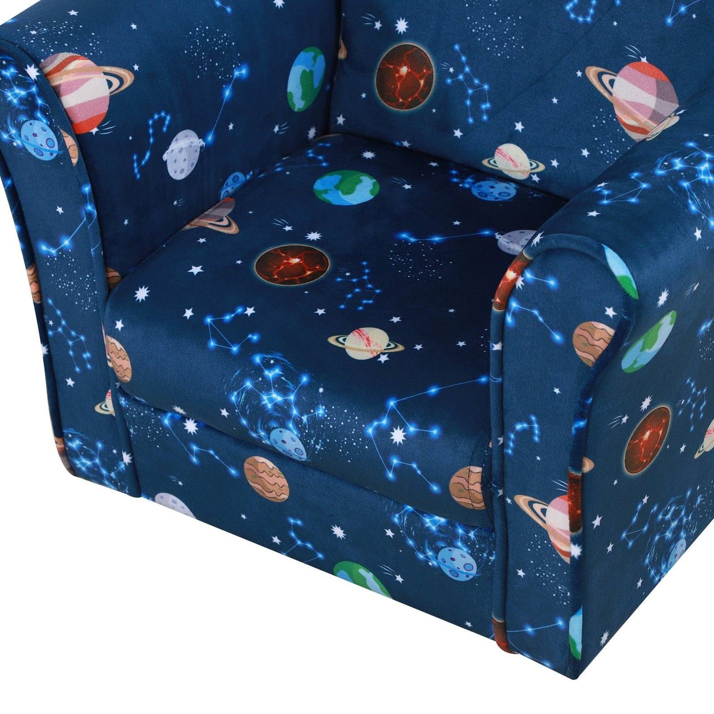Kids Planet Themed Armchair With Non Slip Feet Wooden Frame Blue