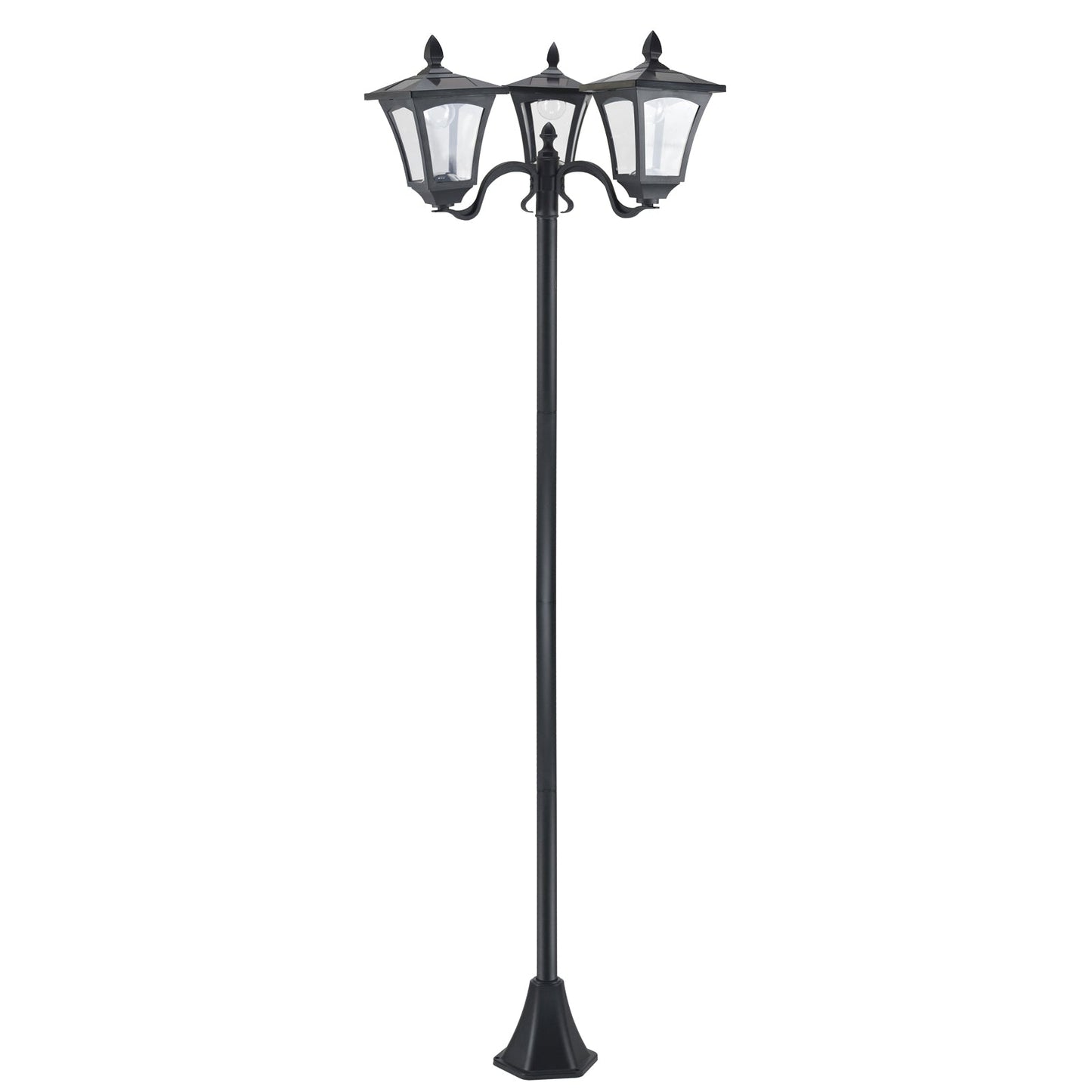 1.8m Traditional Victorian Style 3 Way Head Outdoor Garden Solar Post Lamp Sensor Dimmable LED Lantern Bollard Pathway IP44  Black