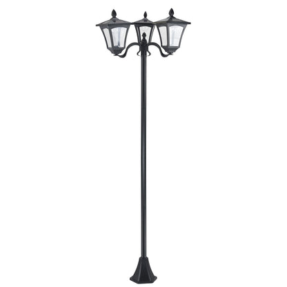 1.8m Traditional Victorian Style 3 Way Head Outdoor Garden Solar Post Lamp Sensor Dimmable LED Lantern Bollard Pathway IP44  Black