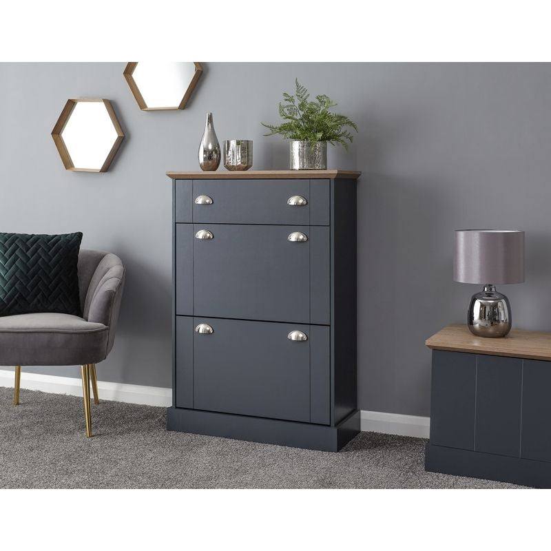 Kendal Tall Shoe Storage Blue 2 Doors 2 Shelves 1 Drawer