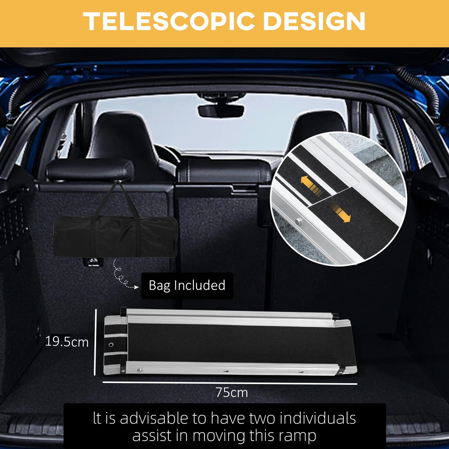 HOMCOM Aluminium Telescopic Wheelchair Ramps, 122cm, 270kg, Folding Ramp