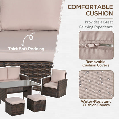 Outsunny 6 Pieces Outdoor Pe Rattan Garden Furniture Set With Three-Seat