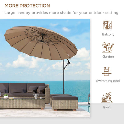 3M Cantilever Umbrella 18 Ribs & Vents Adjustable Angle for Patio Khaki