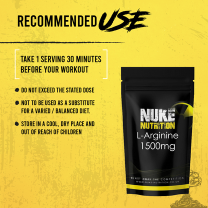 L-Arginine 1500mg High Strength Pre Workout Nitric Oxide Pump Capsules