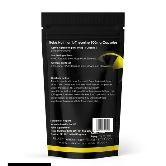 L Theanine 500mg Capsules Max Strength Stress & Anxiety Relief - Supports Cognitive Function & Focus