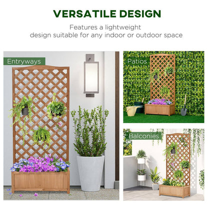 53L Garden Wooden Planter Box with Trellis Free Standing Flower Raised Bed with Lattice for Climbing Plants