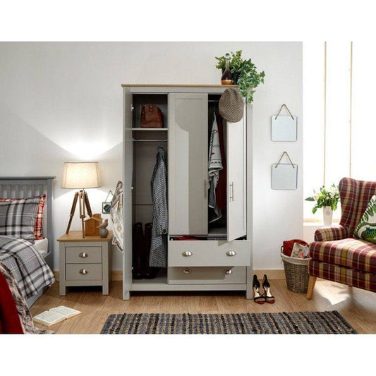 Lancaster Tall Wardrobe Grey 3 Doors 1 Shelf 2 Drawers