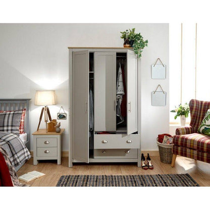Lancaster Tall Wardrobe Grey 3 Doors 1 Shelf 2 Drawers