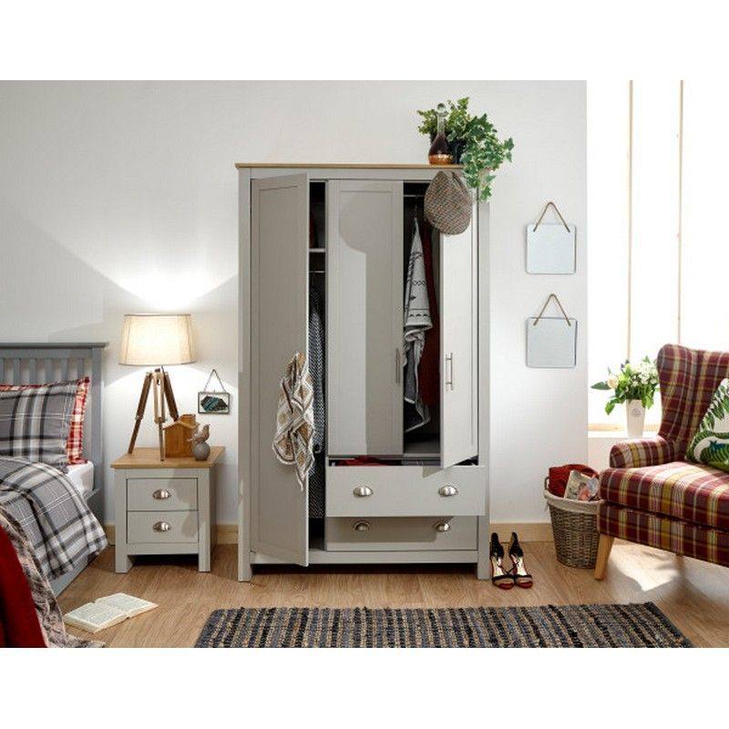 Lancaster Tall Wardrobe Grey 3 Doors 1 Shelf 2 Drawers