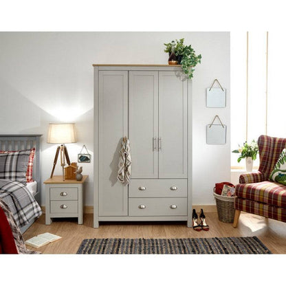 Lancaster Tall Wardrobe Grey 3 Doors 1 Shelf 2 Drawers