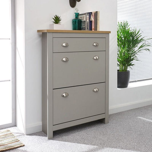 Lancaster Shoe Storage Grey & Oak 2 Door 1 Drawer