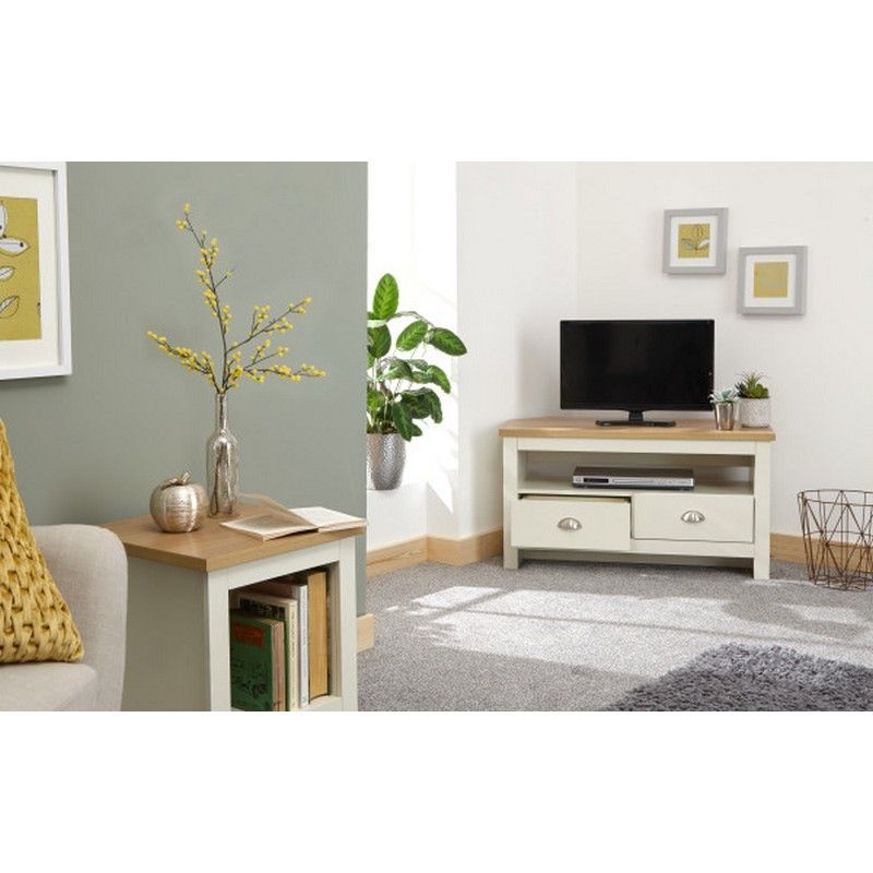 Lancaster Corner TV unit Cream 1 Shelf 2 Drawers