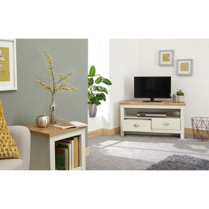 Lancaster Corner TV unit Cream 1 Shelf 2 Drawers