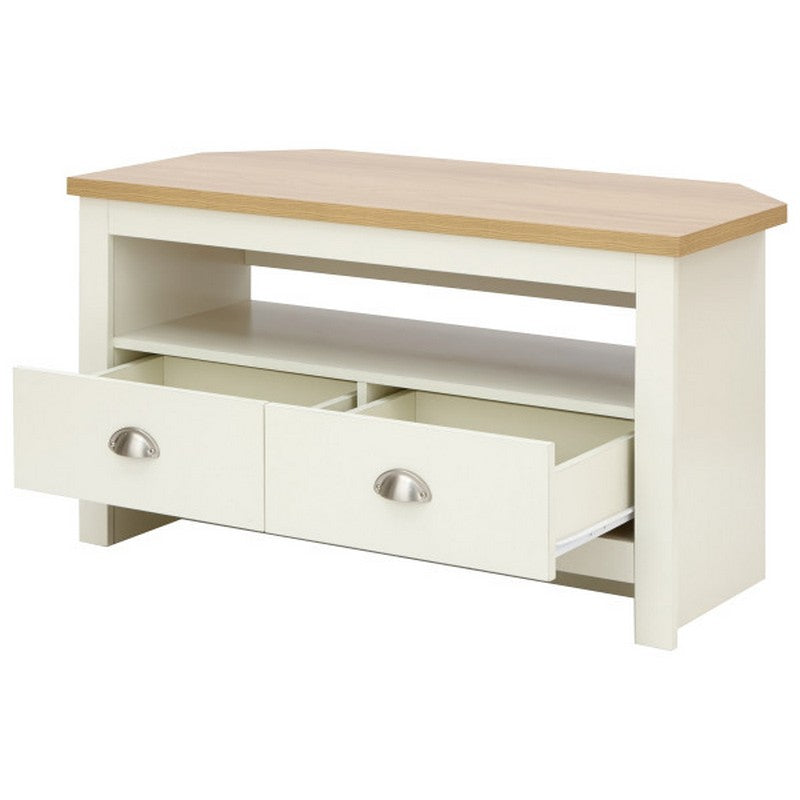 Lancaster Corner TV unit Cream 1 Shelf 2 Drawers