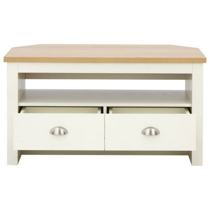 Lancaster Corner TV unit Cream 1 Shelf 2 Drawers