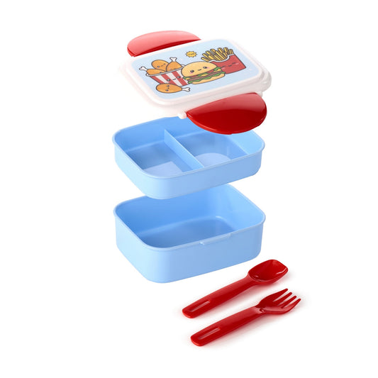 Foodiemals Clip Lock Stacked Bento Lunch Box with Cutlery