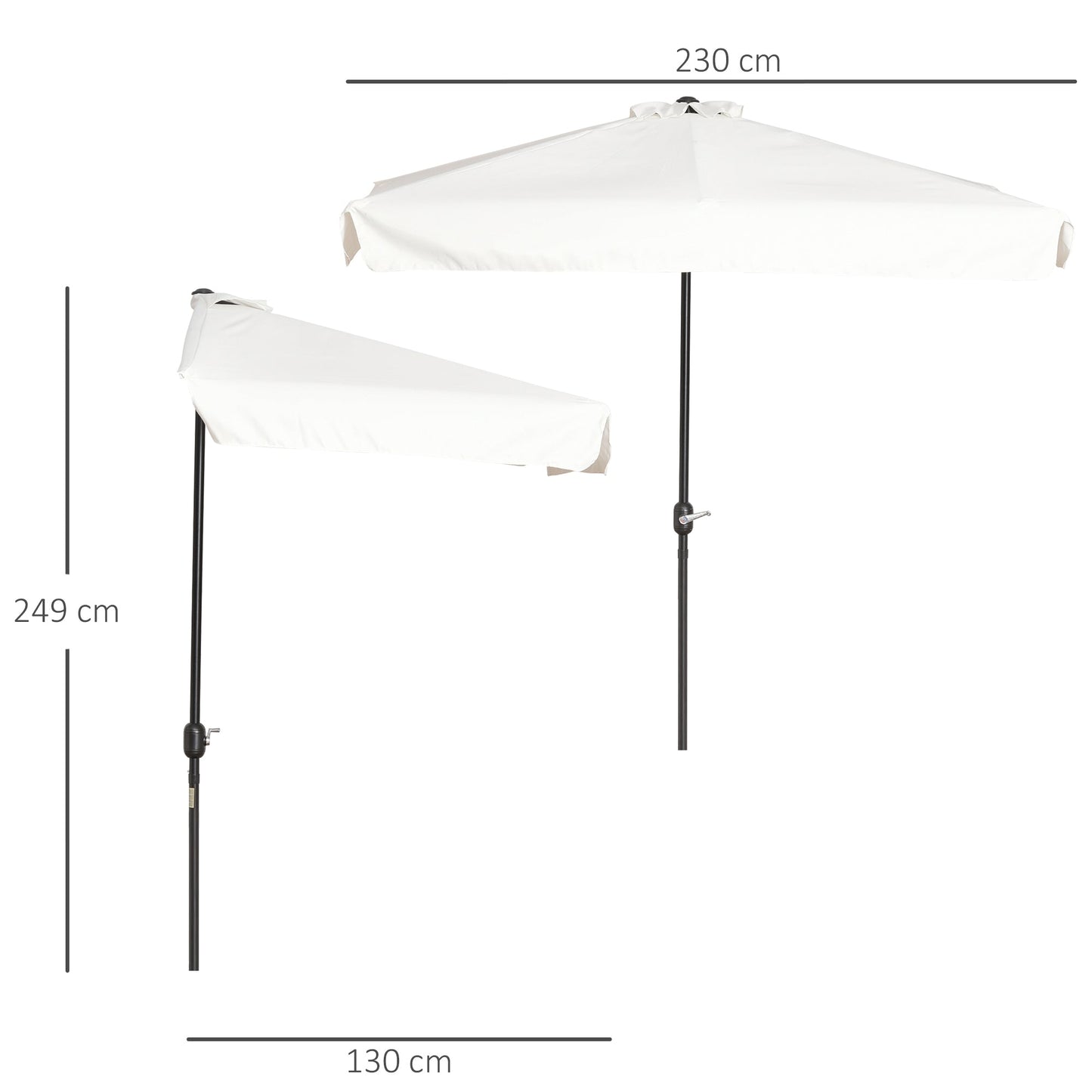 2.3m Half Round Parasol Umbrella Balcony Metal Frame Outdoor NO BASE Cream White