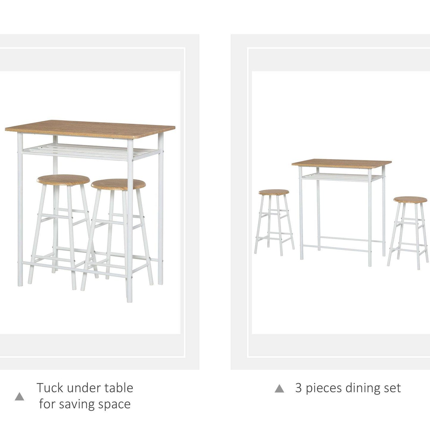 3-Piece Dining Kitchen Set with 1 Table and 2 Matching Chairs for Home Pub Cafe