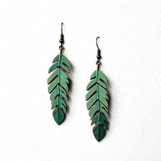 Evangelina Green Feather Earrings