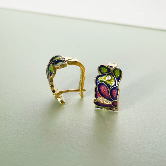 Dahlia Green Enamel Earrings