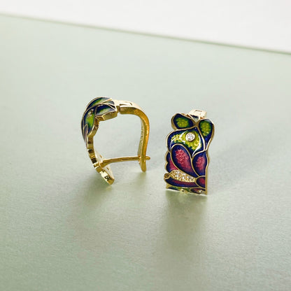 Dahlia Green Enamel Earrings