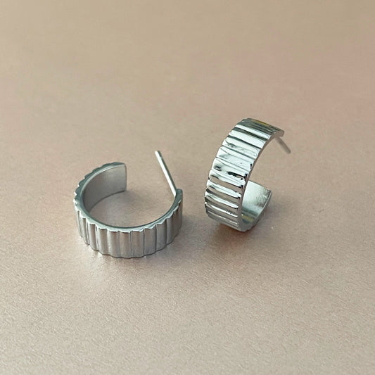 Alexa Luxe Silver Ridged Hoops