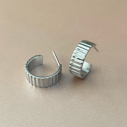 Alexa Luxe Silver Ridged Hoops