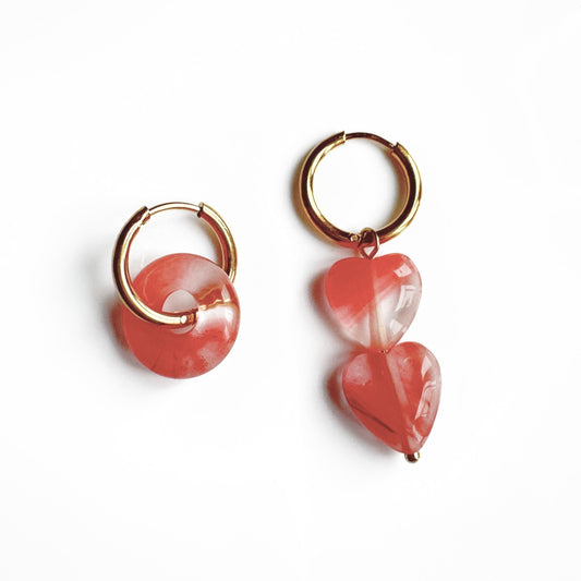 Cece Coral Mismatch Hoop Earrings
