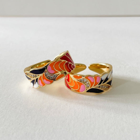 Cerelia Adjustable Coral Enamel Ring
