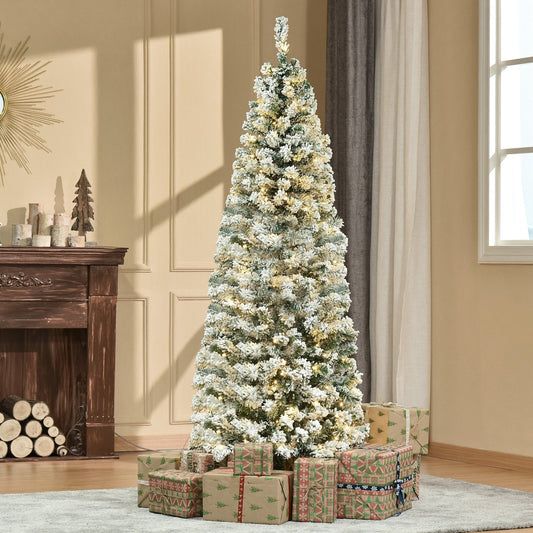 6FT Prelit Artificial Snow Flocked Christmas Tree with Warm White LED Light
